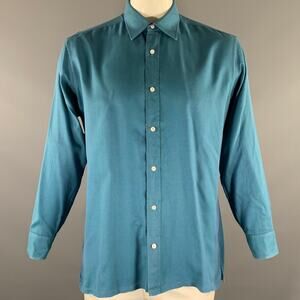 CHARVET Size XL Turquoise Purple Check Pointed Collar Long Sleeve Shirt